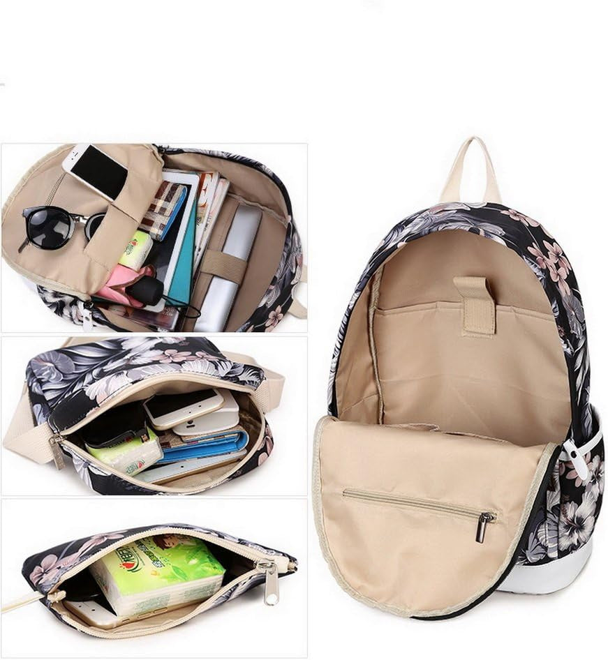 Sac À Dos Décole Fashion Pour Filles, Sac À Dos Casual Pour Ordinateur Portable - Ensemble De 3 Pièces Pour Femmes Floral
