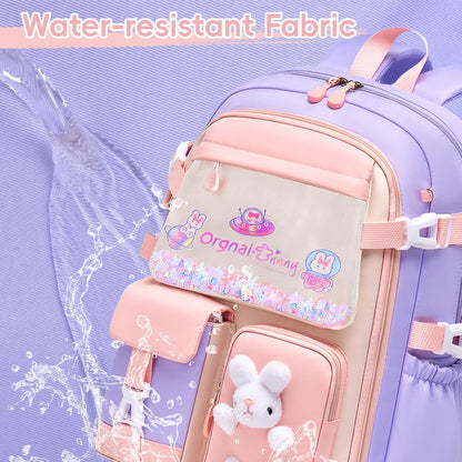 Sac D'École Fille Primaire, Cartable Scolaire Kawaii En 3 Pièces | Léger Et Confortable Sac À Dos Fille Avec Sac Repas Et Trousses, CE1 Au CM2, Violet