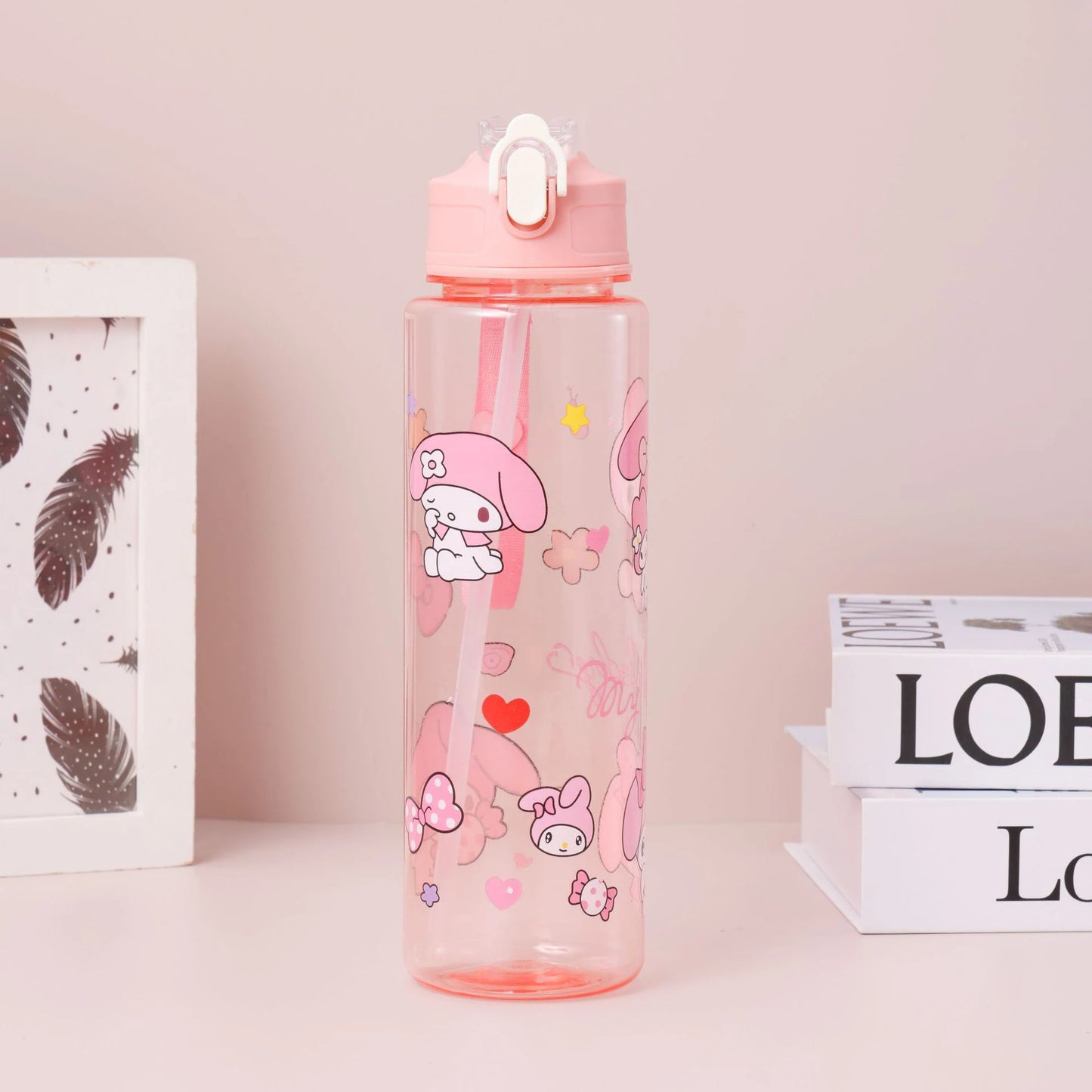 800ML Hello Kitt Straw Cup Large Capacity Straw Cup Adorable Cartoon Water Bottle Sports Outdoor Water Bottle Christmas Gift