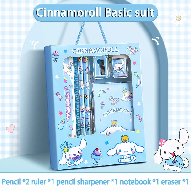 Kuromi Deluxe Stationery Set Gift Box Cute Melody Cinnamoroll Pencil Eraser Ruler Pencil Case Happy Learning Gift Pack