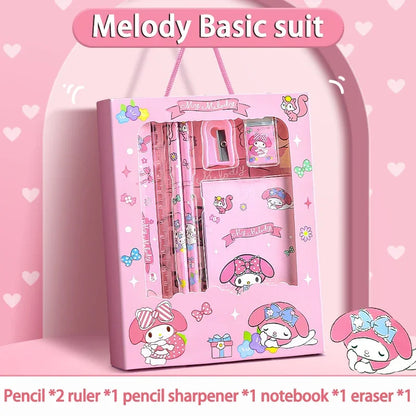 Kuromi Deluxe Stationery Set Gift Box Cute Melody Cinnamoroll Pencil Eraser Ruler Pencil Case Happy Learning Gift Pack