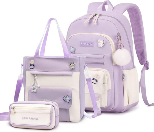 Cartable Fille Primaire, Ensemble De Sac D Ecole Fille College | Sac À Dos Décontracté Pour Adolescent Filles Avec Sac À Bandoulière Et Trousse À Crayons, Violet