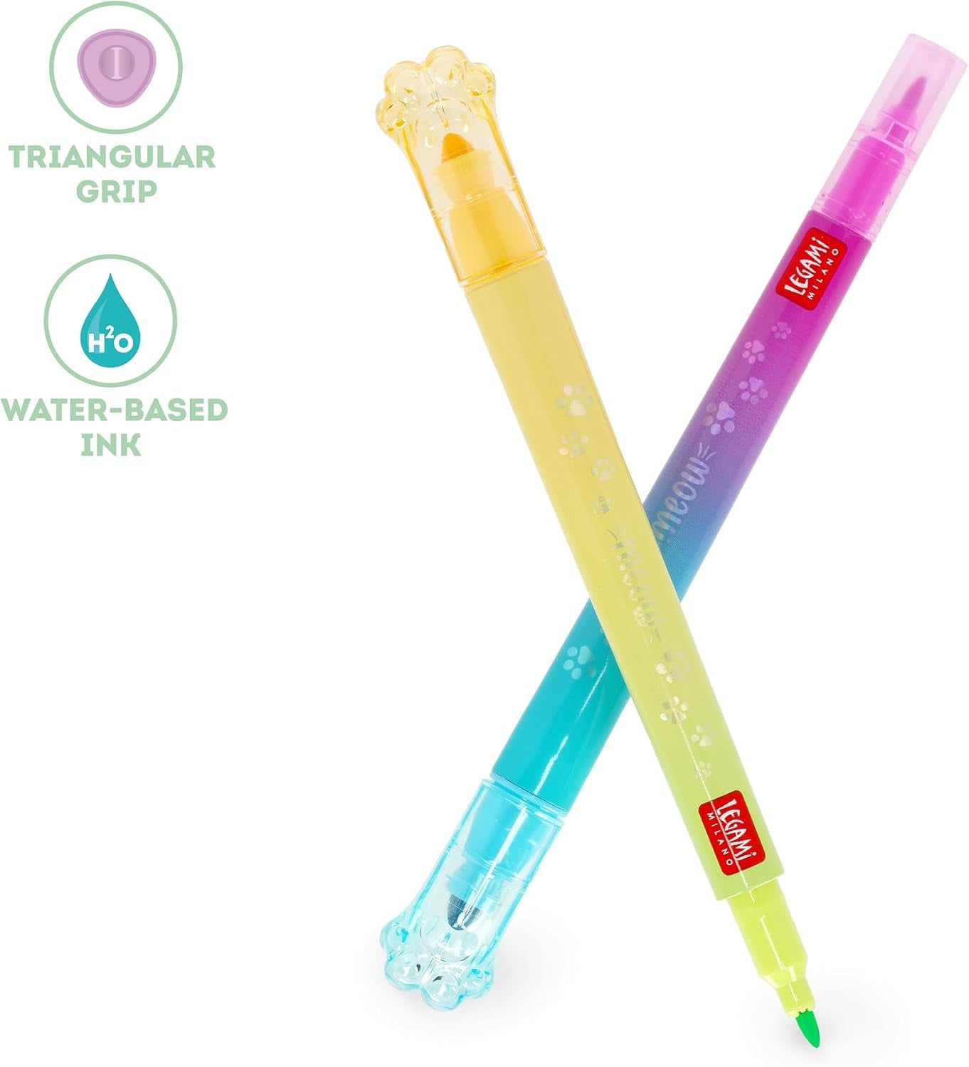 - Set Di 6 Pennarelli Doppia Punta Meow, Inchiostro a Base Di Acqua | 1 a Scalpello Di 4 Mm Con Glitter E 1 Rotonda Di 1 Mm per Sovrascrivere, Impugnatura Triangolare, 3 X 10.9 X 1.7 Cm