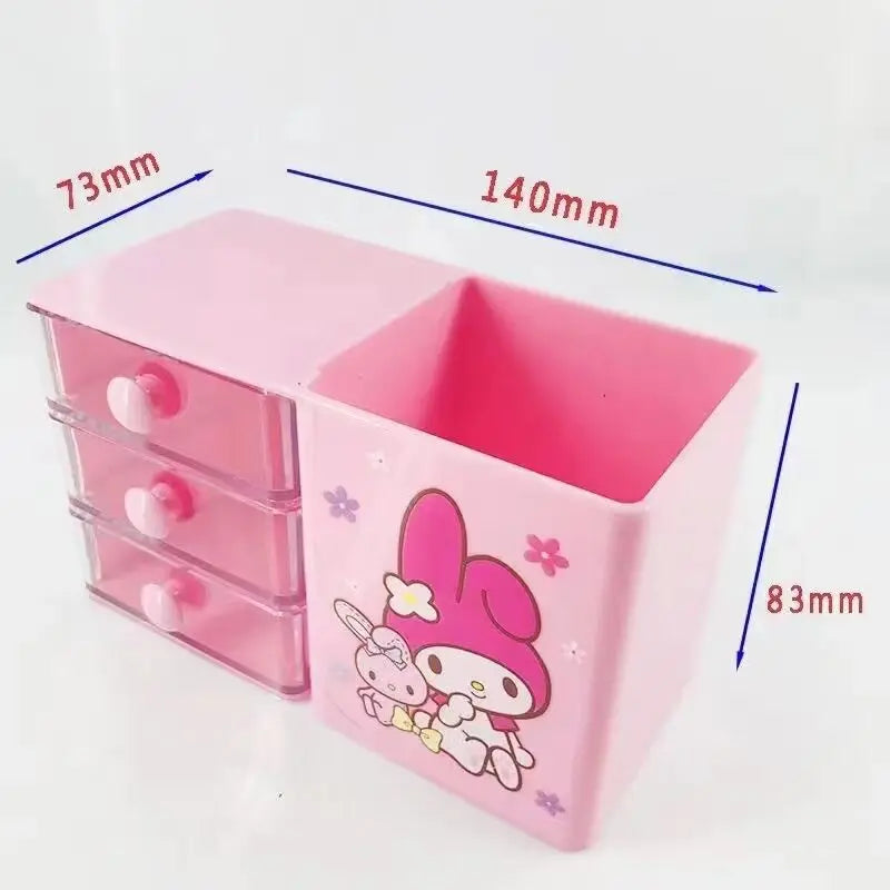 Cute Cartoon Style Desktop Storage Pen Holder 3 Layer Drawer Organizer Box Kawaii Mini Desk Organizer with Drawers Perfect