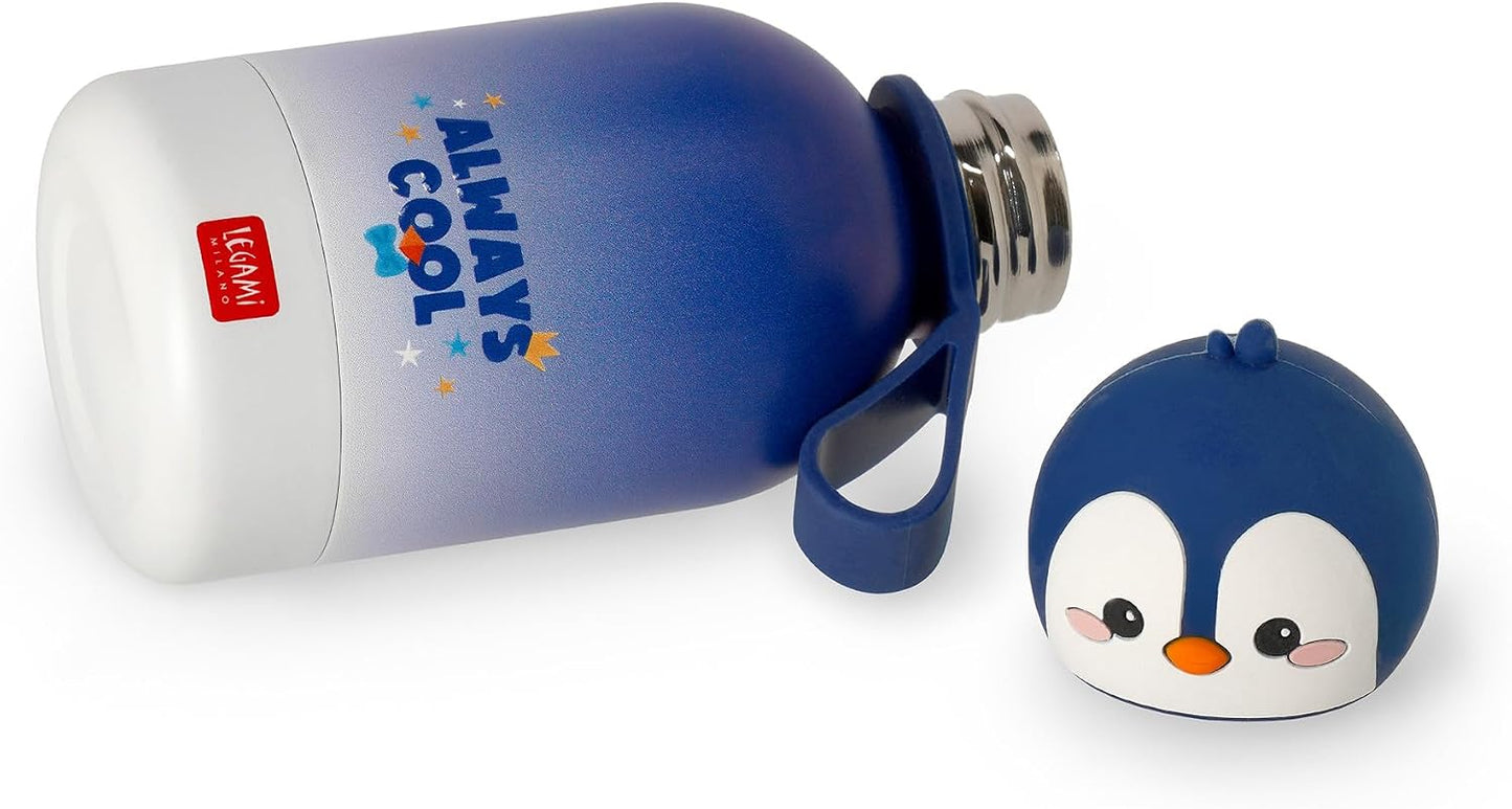 - Borraccia Termica per Bambini Hot&Cold BFF, Tema Penguin, in Inox 18/8 a Doppio Strato Con Chiusura Ermetica, Conserva Il Caldo per 12H E Il per Freddo 24H, Capacità 310 Ml