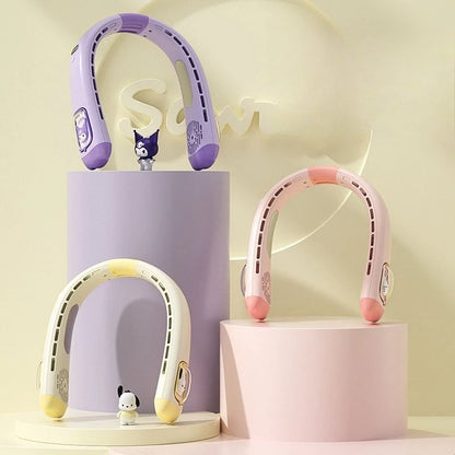 Cute Cartoon Neck Fan Kuromi Long Lasting Hello Kitty Quiet Pochacco Rechargeable Portable Lightweight Holiday Toys